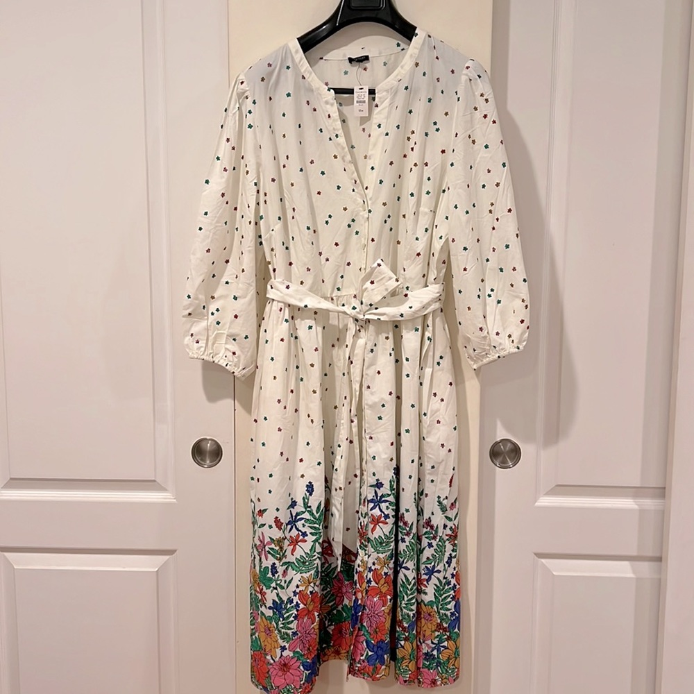 Talbots White Midi Dress with Multicolor Floral Border